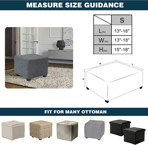 Footrests,Grey,Set 2 NeColorLife Small Ottoman Covers for Square Stools, Stretch Jacquard Soft Knitted Slipcovers