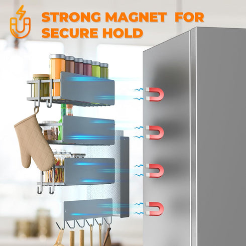 JulktLli 5 Pack Multifunctional Magnetic Shelves for Refrigerator Spice Rack & Washing Machine Organize, Include Paper