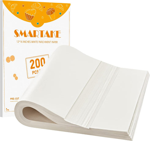 SMARTAKE 200 Pcs Parchment Paper Baking Sheets, 12x16 Inch Non-Stick Precut for Baking, Grilling, and More