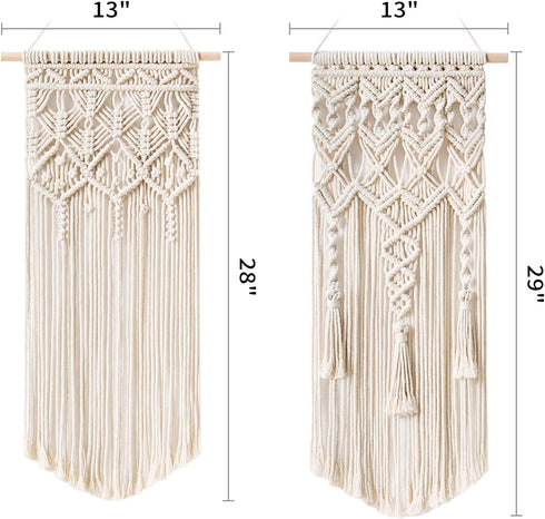 2 28" 13" Mkono Pcs Macrame Woven Wall Hanging Boho Chic Geometric Art Decor - Beautiful Bedroom Nursery Apartment Home