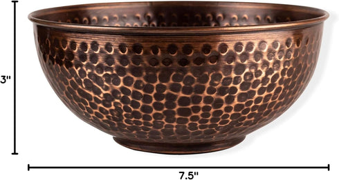 GoCraft Antique Copper Mixing Bowl - Hammered Finish for Salad, Egg Beating, 7.5"