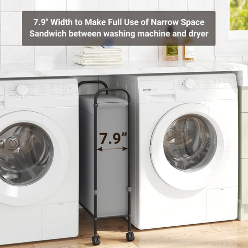 50L 7.9 ELYKEN Slim Laundry Hamper with Lid, Small Rolling Laundry Basket on Wheels, Narrow Dirty Cloth Cart