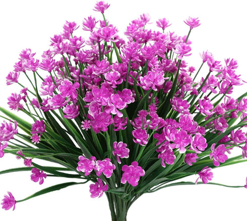 8 Bundles Artificial Flowers, UV Resistant Fake Greenery Faux Plastic Plants for Indoor Outdoor Home Garden Kitchen