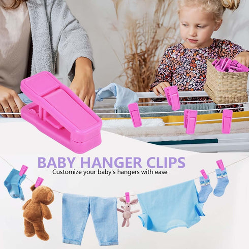40 Pcs Plastic Baby Hanger Clips Slim-line Finger Clips Set for Velvet Clothes Hanger (Pink)