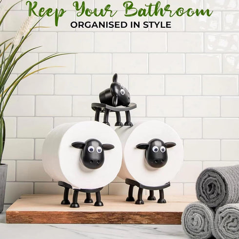 Generic (3) Sheep Toilet Paper Holder, Cute Paper Towel Storage Rack, Wall-Mounted Paper Towel Basket, Black