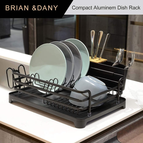 Counter, 16.5" 11.8" BRIAN & DANY Aluminum Dish Drying Rack, Dish Racks for Kitchen Dish Drainer with Removable Cutlery