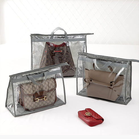 CINPIUK 4 Pack Handbag Dust Bags Clear Purse Storage Organizer for Closet, Zipper Hanging Storage Bag for Handbags, Grey by CINPIUK
