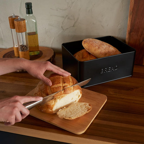 Countertop ZICOTO Beautiful Bread Box With Wooden Lid For Your Kitchen - Spacious Container Perfectly Stores Your