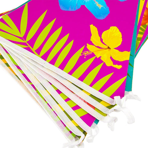 FEPITO 2 Pack Hawaiian Bunting Banners, 6 Meters Luau Tropical Decorations for Summer Tiki Beach Party