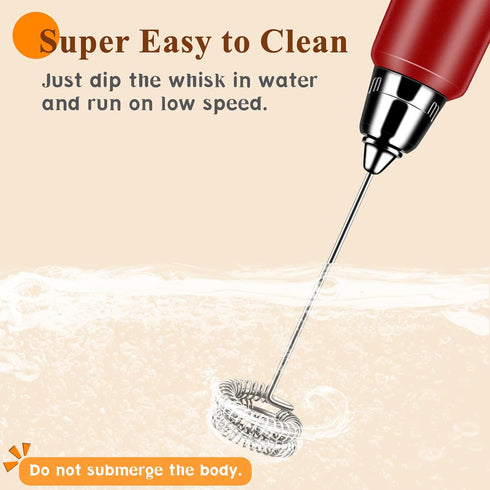 Milk Frother Handheld Rechargeable, Electric Whisk for Coffee, Detachable with 3 Stainless Whisks, No Stand, Red