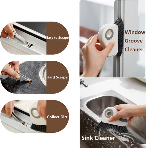 Groove Cleaning Brush, 2 In 1 Grout Cleaner Tool with Hard Bristle for Sliding Door Track and Window Sill