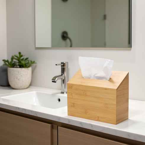 Countertop Hand Towel Box Cover Compatible with Kleenex Disposable Paper Hand Towels, Bamboo Wood Hand Towel Holder