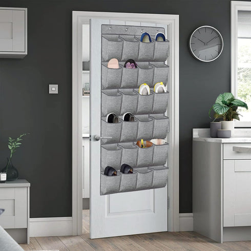 homyfort Over the Door Shoe Organizer, Hanging Rack with 24 Extra Large Fabric Pockets for Closet, Grey 61.4''x22''