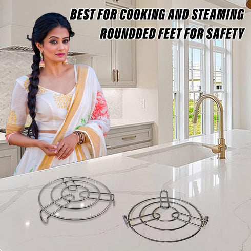 Iron Stand | Stainless Steel Trivet | Round Steamer Rack for Kitchen | Heat Resistant Hot Plate Holder | Pack of 2