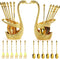 14 Pack Swan Base Holder with Coffee Spoons & Forks, Gold Dessert Flatware Set for Mixing, Stirring, Serving