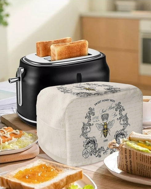 Toaster Cover 2 Slice Sweet Honey Bees Bread Toaster Oven Cover with Pockets Crown Floral Old Newspaper Bakeware Protector Small Kitchen Appliance Dust Covers Fingerprint Protection Gift
