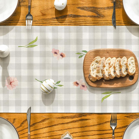 Artoid Mode Buffalo Plaid Bunny Rabbit Ears Flower Easter Table Runner - 13 x 108 Inch Kitchen Dining Decoration.