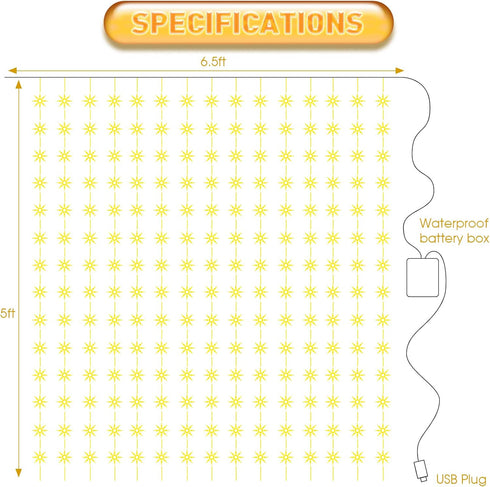 Curtain Window String Lights 6.5 x 5 Feet LED Copper Tapestry Backdrop Twinkle Fairy Lights, Battery Operated