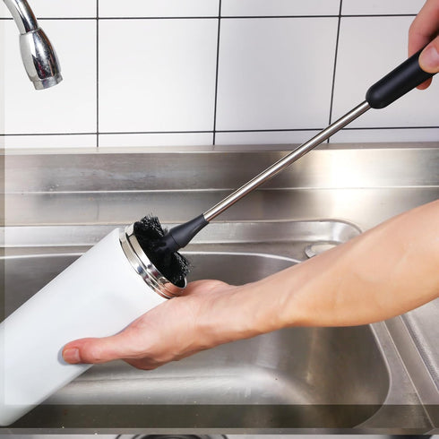 15 Inches Long Water Bottle Brush, Stainless Steel Handle Cleaner, Black Bottle Scrubber for Cup, Wine Glasses, Tumblers