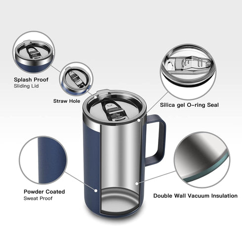 20oz KXIAOCHEN Insulated Coffee Mug with Lid, Stainless Steel Coffee Cup, Double Wall Vacuum Coffee Tumbler