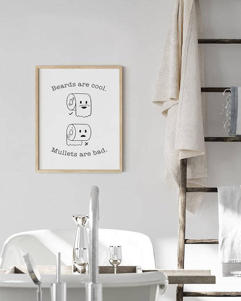 HAUS AND HUES Funny Bathroom Decor & Prints, Bathroom Humor Wall Decor, 12" x 16" UNFRAMED (Beard/Mullet)
