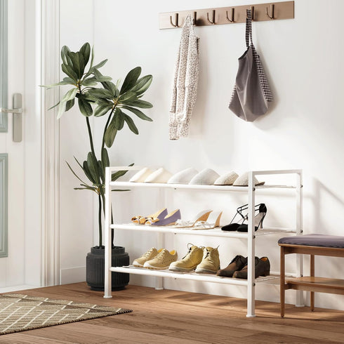 3-Tier Metal Shoe Rack, Sturdy Floor-Mounted Storage Organizer for Closet Entryway Garage