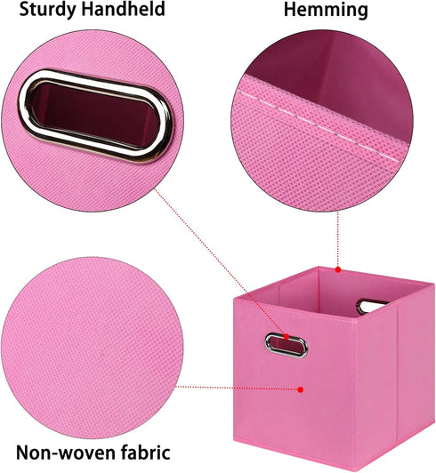 Black Foldable Storage Cubes, Fabric Organizer Bins with Dual Handles for Home, Pink
