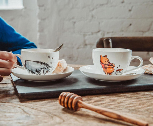 4-Piece Set Winnie The Pooh Disney Bone China Teacup and Saucer | Tea Party With Coffee, Espresso, Mocha