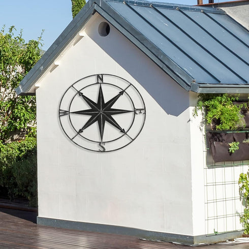 aboxoo Round Metal Compass, Decorative Compass Metal Wall Art, 11 Inch Black Diameter Farmhouse Indoor Outdoor Decor
