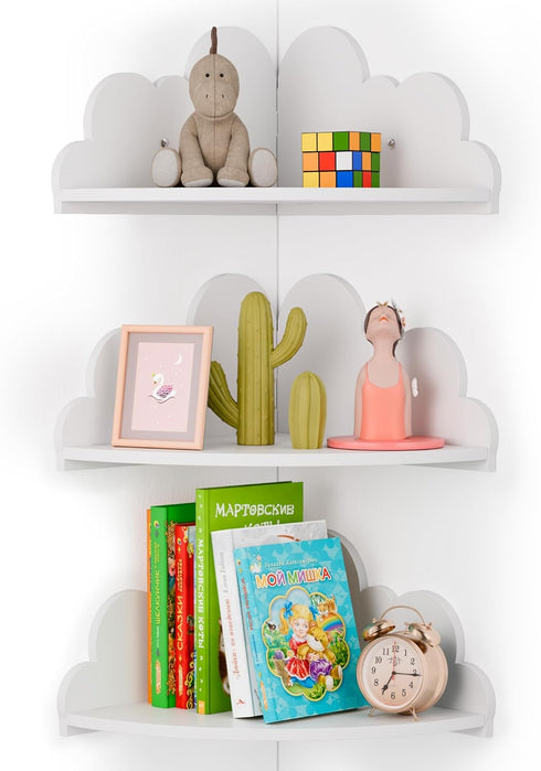 Set 3 Cloud Floating Corner Shelves - of Cloud Corner Wall Shelves for Kids Room, White Floating Shelf Nursery Wall