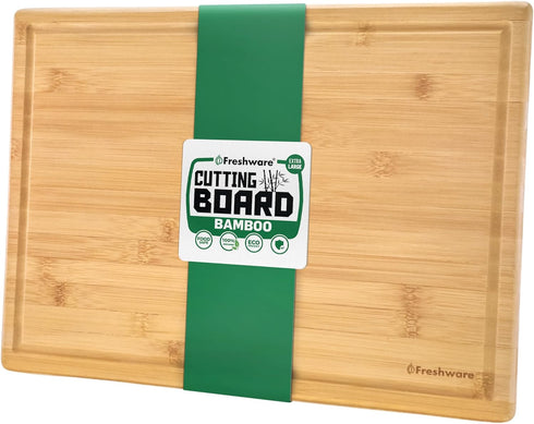 Extra-Large Bamboo Cutting Boards for Kitchen with Juice Groove, Knife Friendly Serving Tray with Handles, 17.5 x