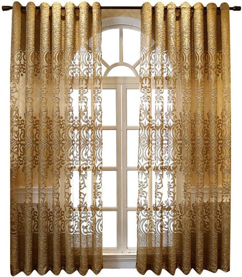 1 Panel Luxury European Sheer Curtain, Grommet Top Floral Embroidery for Living Room, Semi-Shading Voile