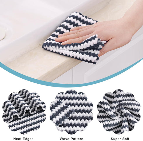 Homaxy 12 Pack Kitchen Dish Cloths, Ultra Soft and Absorbent Dish Towels, Reusable Fast Drying Microfiber Cleaning Cloth, Coral Velvet Wave Design Non-Linting, 10 x 10 inches, Dark Grey by Homaxy