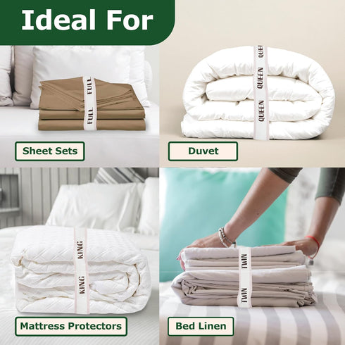 ECOHomes Bed Sheet Organizer and Storage - Cream Elastic Bedding Band Labels for Linen Closet (Queen 4PCs Pack)