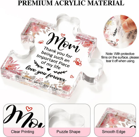 Countertop, Emibele Gifts for Mom, Mom Birthday Gifts, Decorative Engraved Acrylic Block Puzzle Piece Plaque for Mom