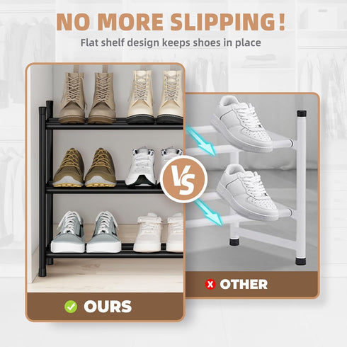 18 Closet, 3 STORAGE MANIAC Long Expandable Shoe Rack, Pairs Metal Wide Stackable Shoe Rack, Adjustable Shoes Shelf