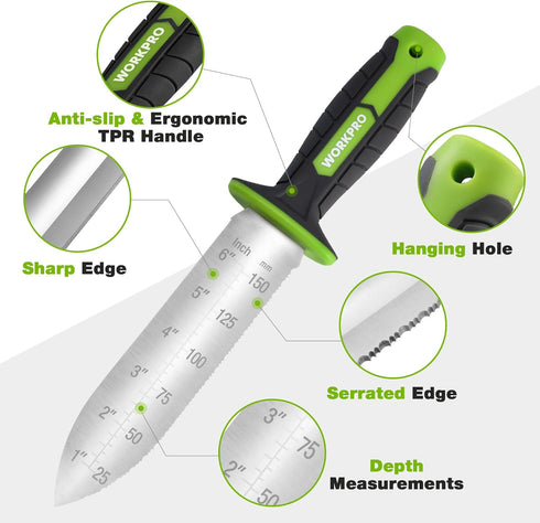 WORKPRO Hori Hori Garden Knife, 7" Stainless Steel Blade with Oxford Sheath for Weeding and Planting