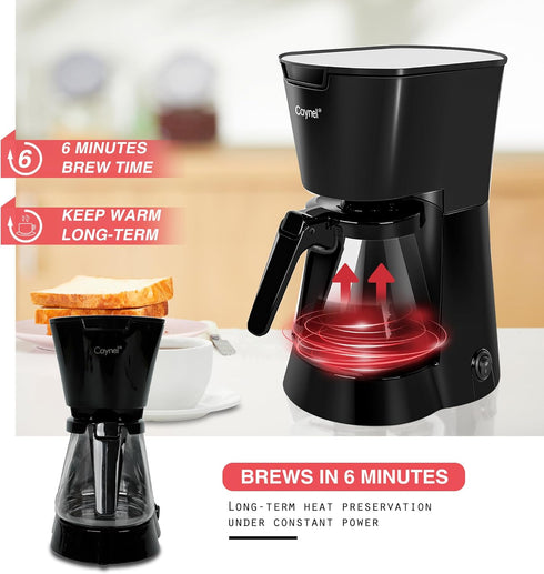CAYNEL Drip Coffee Machine, 750ML Removable Water Reservoir, 5 Cups, Black