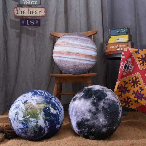 3 Piece Set Kids Space Planet Throw Pillow Covers, Decorative Cushion Cover, 15X15 Inch Round Accent Pillow Case