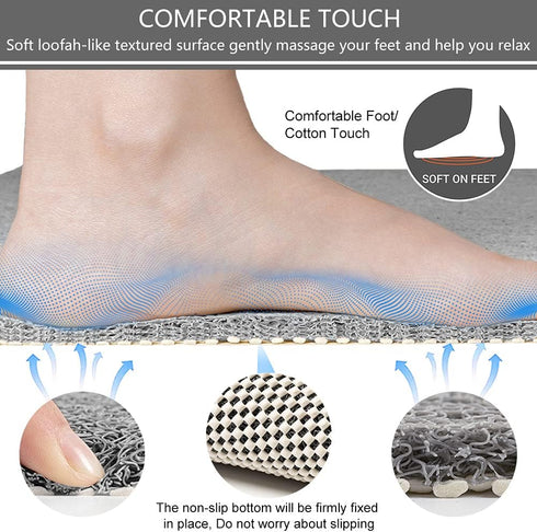 Shower Mat Bathtub Mat Non Slip - 16x32 Inch, Upgraded No Suction Cup Soft Textured PVC Loofah Tub Mat with Drain for