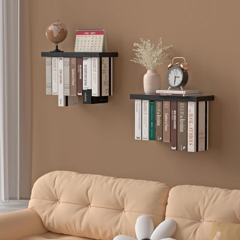 Set 2, Tohiasen Floating Book Shelves for Wall Mounted of Wood Hanging Bookshelf, Book Display Shelf for Wall, Unique