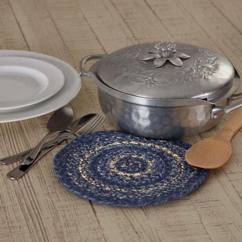 VHC Brands Great Falls Blue Trivet Hot Pad for Pots and Pans, Round Circle, 8 Inches