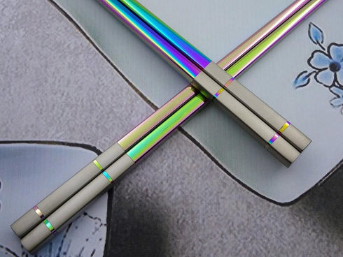 Reusable Chopsticks, Extra Long 9", 5 Pairs per Pack, Food-Safe Stainless Steel, Holographic Design
