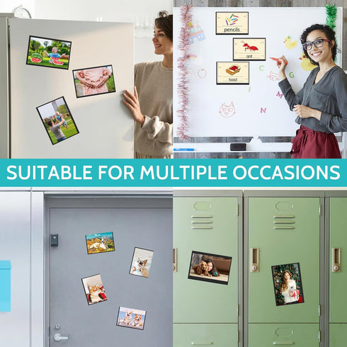 Picture Frame 12 Pack - Magnetic 4x6 inch Black Border Reusable Refrigerator Magnets for Display