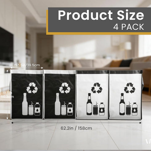 4 Pack Recycle Waste Bag for Kitchen Home- Large Indoor Recycling Bins Trash Sorting Organizer, Reusable