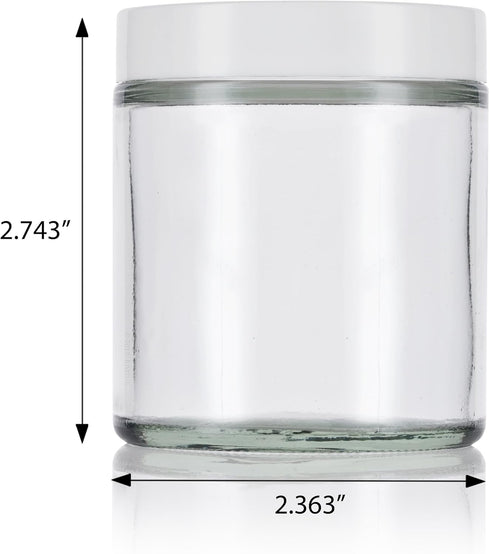 4 oz / 120 ml Clear Thick Glass Straight Sided with White Smooth Lid, 12 pack + Small Glass Balm Jar