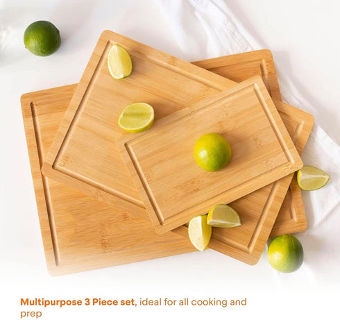 Pure Home Solutions Set, Bamboo Cutting Board Durable Wood Cutting Boards for Kitchen with Deep Juice Grooves