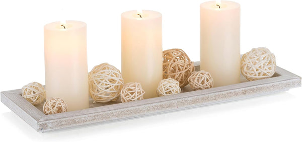 Romadedi Wooden Decorative Tray Candle Holder - 13.5 inch Wood Long Narrow