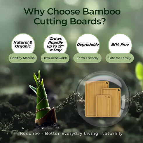 Set 3 Keechee Wood Cutting Board for Kitchen - Reversible Bamboo Cutting Boards Gift of with Juice Groove, Wooden