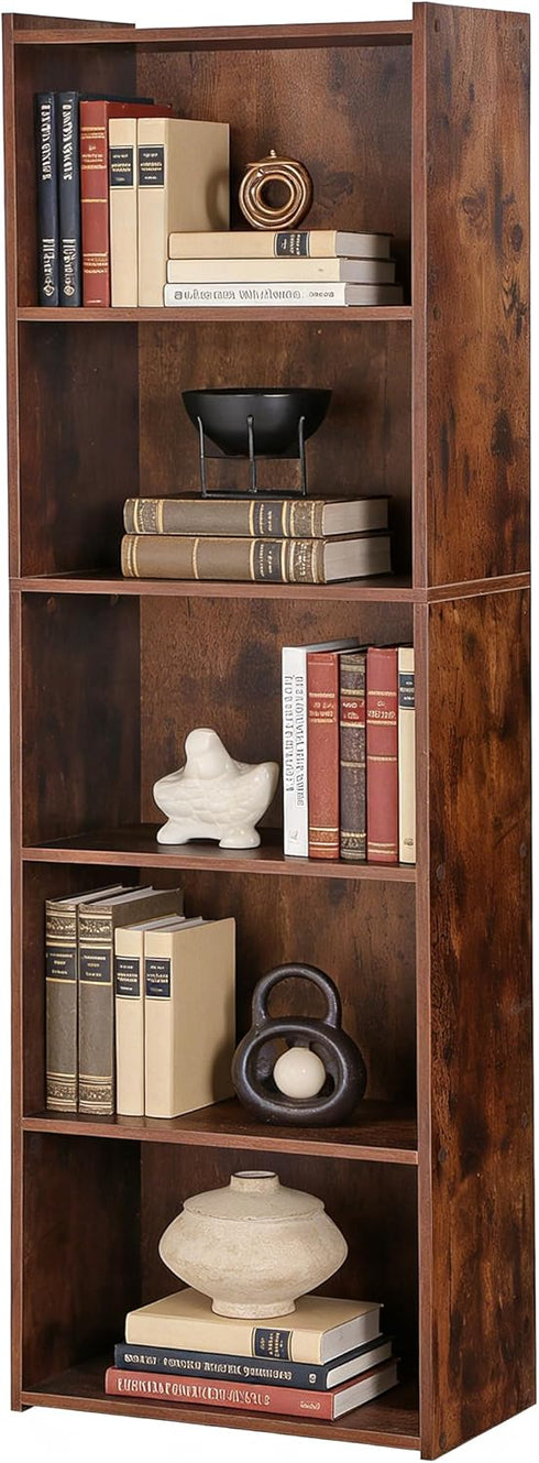5-Tier ZENY Shelf Bookcase, Freestanding Wood Storage Display Open Bookshelf for Home Office (Rustic Brown)